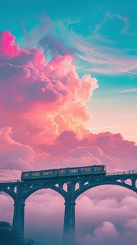Aesthetic wallpaper bridge train sky.