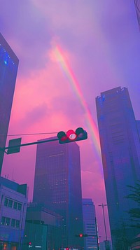 Aesthetic wallpaper rainbow light city.