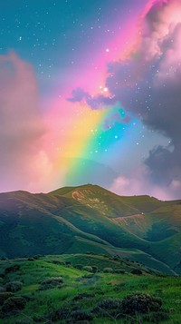 Aesthetic wallpaper rainbow sky vegetation.