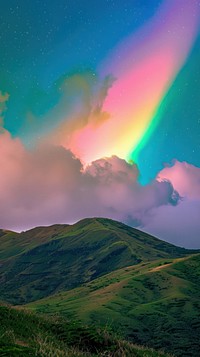Aesthetic wallpaper rainbow sky outdoors.