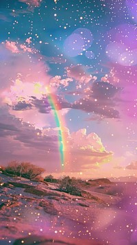 Aesthetic wallpaper rainbow cloud sky.