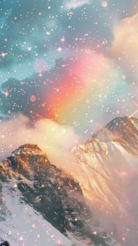 Aesthetic wallpaper mountain snow sky.