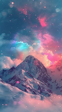 Aesthetic wallpaper mountain snow sky.