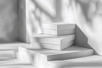 White closed jewelry boxes mockup architecture staircase furniture.