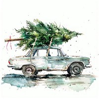 Illustration car watercolor tree art transportation.