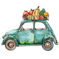 Illustration car watercolor fruit transportation furniture.