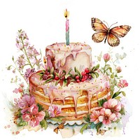 Illustration birthday cake watercolor flower dessert wedding.