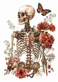 Illustration skeleton watercolor flower art blossom.