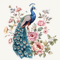 Illustration peacock watercolor art embroidery pattern.