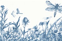 Vintage drawing meadow and dragonflies sketch invertebrate illustrated.