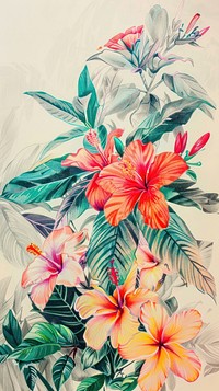 Wallpaper tropical flowers drawing sketch illustrated.