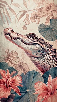 Wallpaper crocodile flower alligator dinosaur.