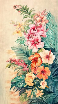 Wallpaper flower bushes graphics painting pattern.