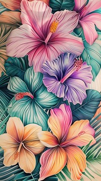Wallpaper flower bushes pineapple hibiscus graphics.