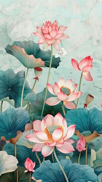 Wallpaper lotus pond flower painting blossom.