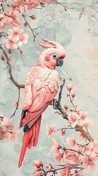 Wallpaper pink parrot flower blossom animal.