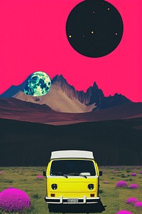 Retro collage of nature transportation astronomy outdoors.