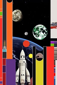 Retro collage of space transportation spaceship astronomy.