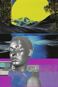 Nature and technology computer collage art.