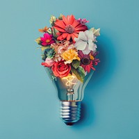 Retro collage of light bulb with flowers lightbulb blossom plant.