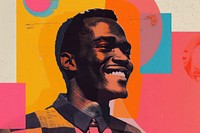 Retro collage of modern black man smile photography portrait.