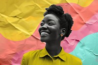 Retro collage of modern black woman smile photography laughing.