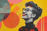 Retro collage of modern woman glasses smile photography.