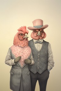 A valentine couple cute animal character farmer photography portrait clothing.