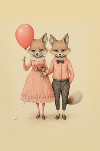 A valentine couple cute animal character drawing sketch illustrated.