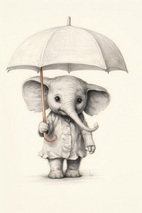 A cute animal character carry an umbrella drawing sketch illustrated.