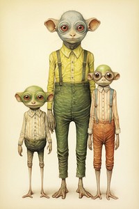 A cute animal character family photography person alien.