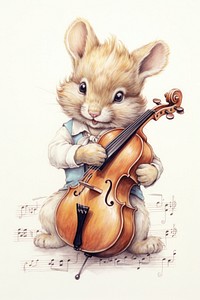 A cute animal character playing music instrumental mammal rodent cello.