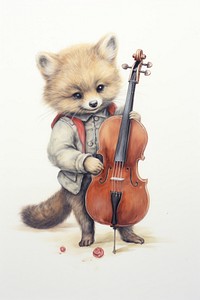 A cute animal character playing music instrumental wildlife canine mammal.