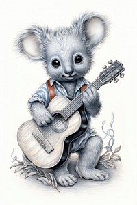 A cute animal character playing music instrumental drawing sketch illustrated.