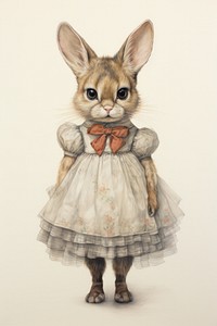 A cute animal character with dress drawing sketch illustrated.