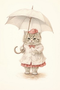 A cute cat character carry an umbrella drawing sketch illustrated.