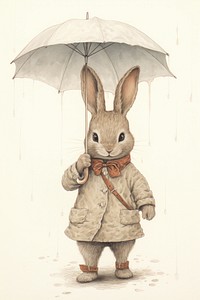 A cute rabbit character carry an umbrella clothing apparel animal.