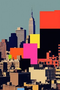 Minimal retro collage of new york city art architecture metropolis.
