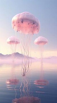 A few jelly fish floating in the air invertebrate jellyfish animal.