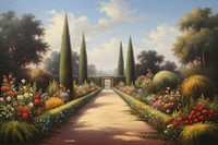 Flower garden with shadow painting art landscape.