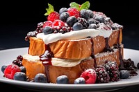 A French toast with berries and cream on top blueberry food dessert.