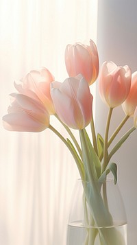 Pastel tulips blossom pottery flower.