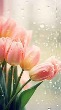 Tulips close to glass window flower outdoors blossom.