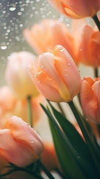 Tulips close to glass window flower outdoors football.