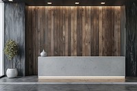 Empty wood wall mockup of reception indoors plant interior design.