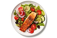 Greek salad with feta cheese and cherry tomatoes salmon plate food.