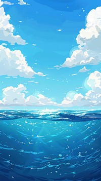 Blue sea ocean water surface and underwater with sunny and cloudy sky outdoors scenery nature.
