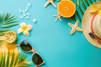 Summer background accessories sunglasses medication.