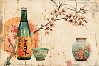 Sake bottle and cup art beverage painting.