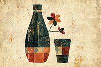 Sake bottle and cup art painting pottery.